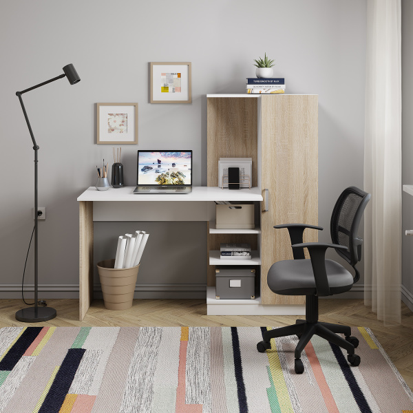 Стол компьютерный "Бейсик"  (Дуб сонома/белый (МБ))