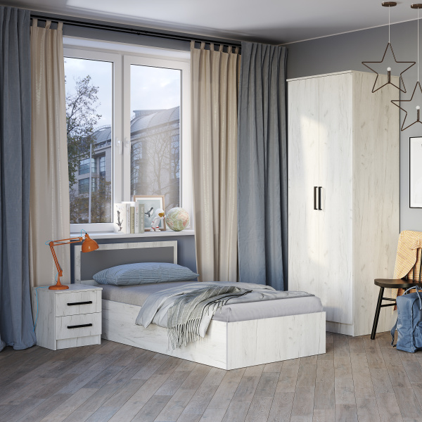 Кровать 0,9 м "Фиеста" (дуб крафт белый)