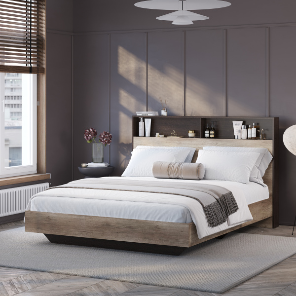 Кровать 1,6 м "Энигма" КР-16 (дуб каньон/венге)