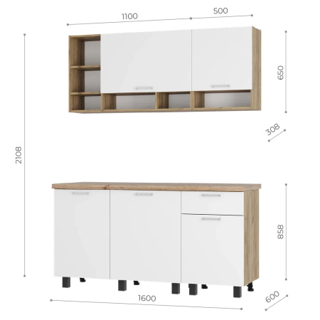 Кухня "Вика" 1,6 м  (Крафт/Белый)