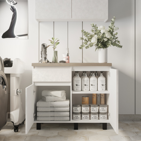 Кухня "Тренд" 1,0 м (МБ) (МДФ) (Белый/белый алебастр золото (М12)/Дуб кера)