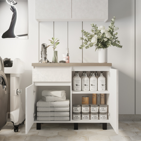 Кухня "Тренд" 1,0 м (МБ) (МДФ) (Белый/белый алебастр золото (М12)/Дуб кера)