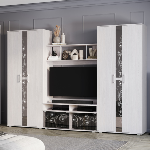 Гостиная "Флоренция" центр.секция (ясень белый)