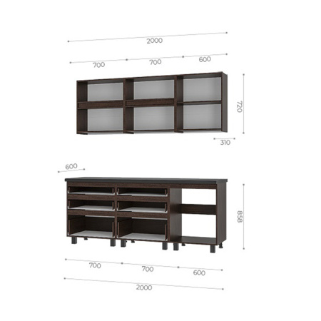 Кухня "Лофт" 2,0 м  (Крафт/Венге/Черный янтарь)