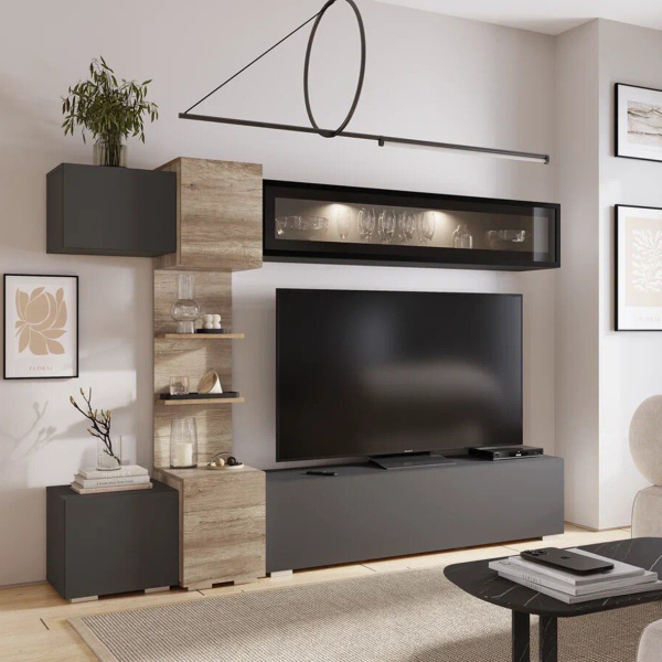 Гостиная "Рейн" ГС-01 (Графит/Дуб каньон)