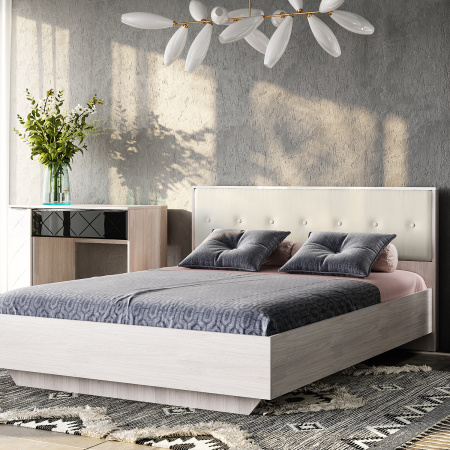 "Кимберли" Кровать двойная 1.6 КР-13 (ясень белый/белый глянец)