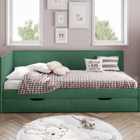 Кровать односпальная "Лео" КР-49 (Белый/Изумруд/ЛДСП настил)