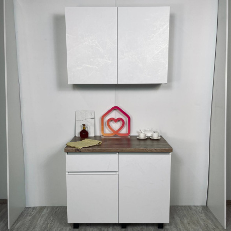 Кухня "Тренд" 1,0 м (МБ) (МДФ) (Белый/белый алебастр золото (М12)/Дуб кера)