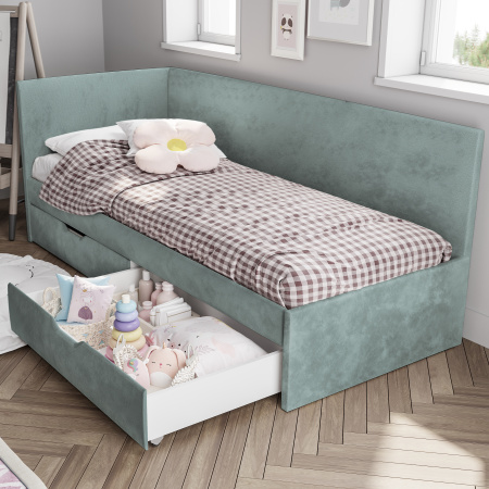 Кровать односпальная "Лео" КР-49 (Белый/Шарли бриз/ЛДСП настил)