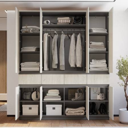 Шкаф 4-х створчатый "Багира" ШК-13 (Графит/Крафт белый)