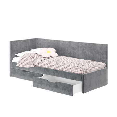 Кровать односпальная "Лео" КР-49 (Белый/Грифельный/ЛДСП настил)