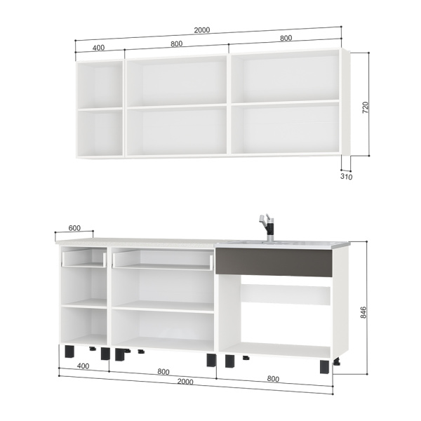 Кухня "Дакота" (БТС) (бетон пайн/графит)