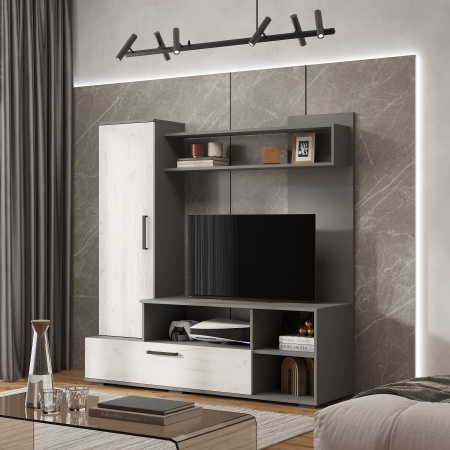 Гостиная "Евро 2" (Графит/Дуб крафт белый)